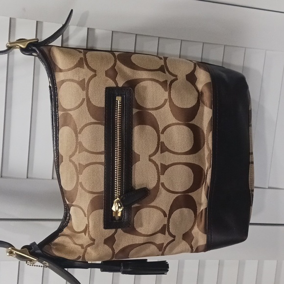 Coach Dark Brown/Beige Signature Canvas and Leather Legacy Hobo - Picture 3 of 16